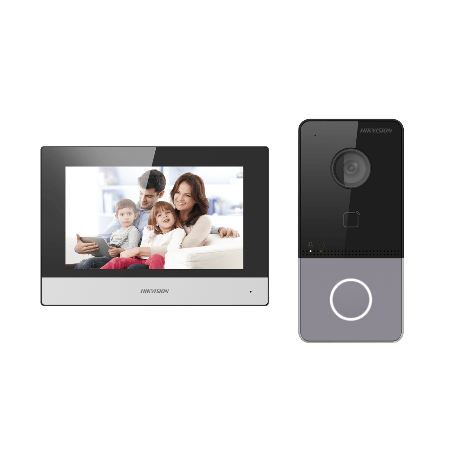 Kit videointercom IP Hikvision DS-KIS603-P(C), Flash 32 MB, memorie RAM 256MB, ecran 7" touchscreen fotografia produsului