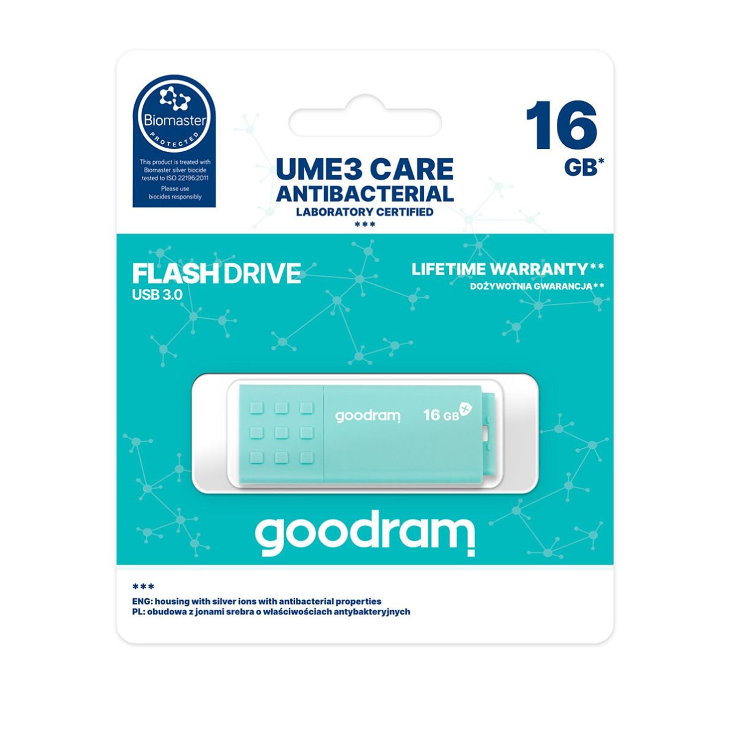 Memorie USB 3.0, 16 GB, Goodram UME3 Care, cu capac, albastra fotografia produsului View 5 L