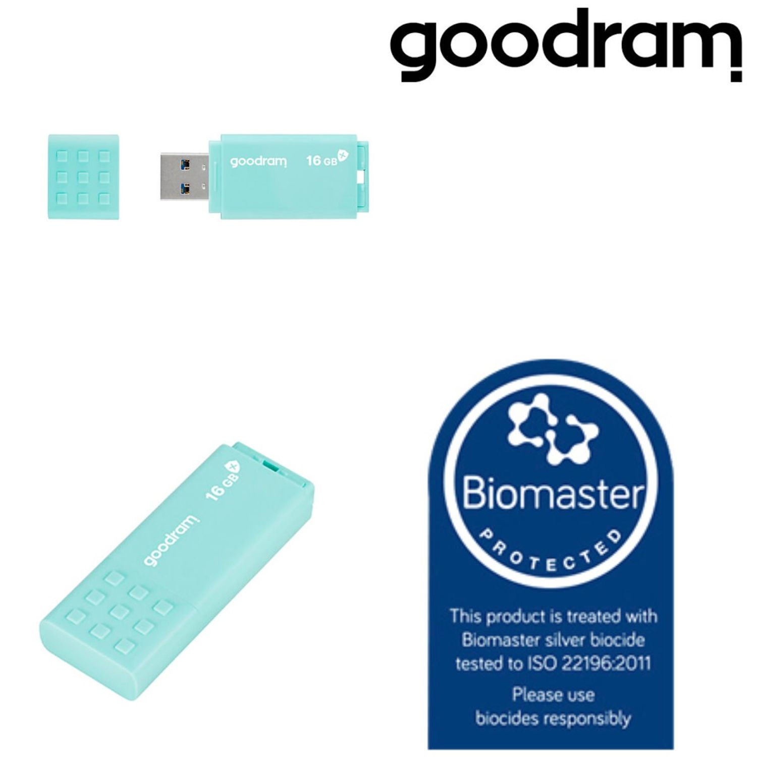 Memorie USB 3.0, 16 GB, Goodram UME3 Care, cu capac, albastra fotografia produsului View 4 L