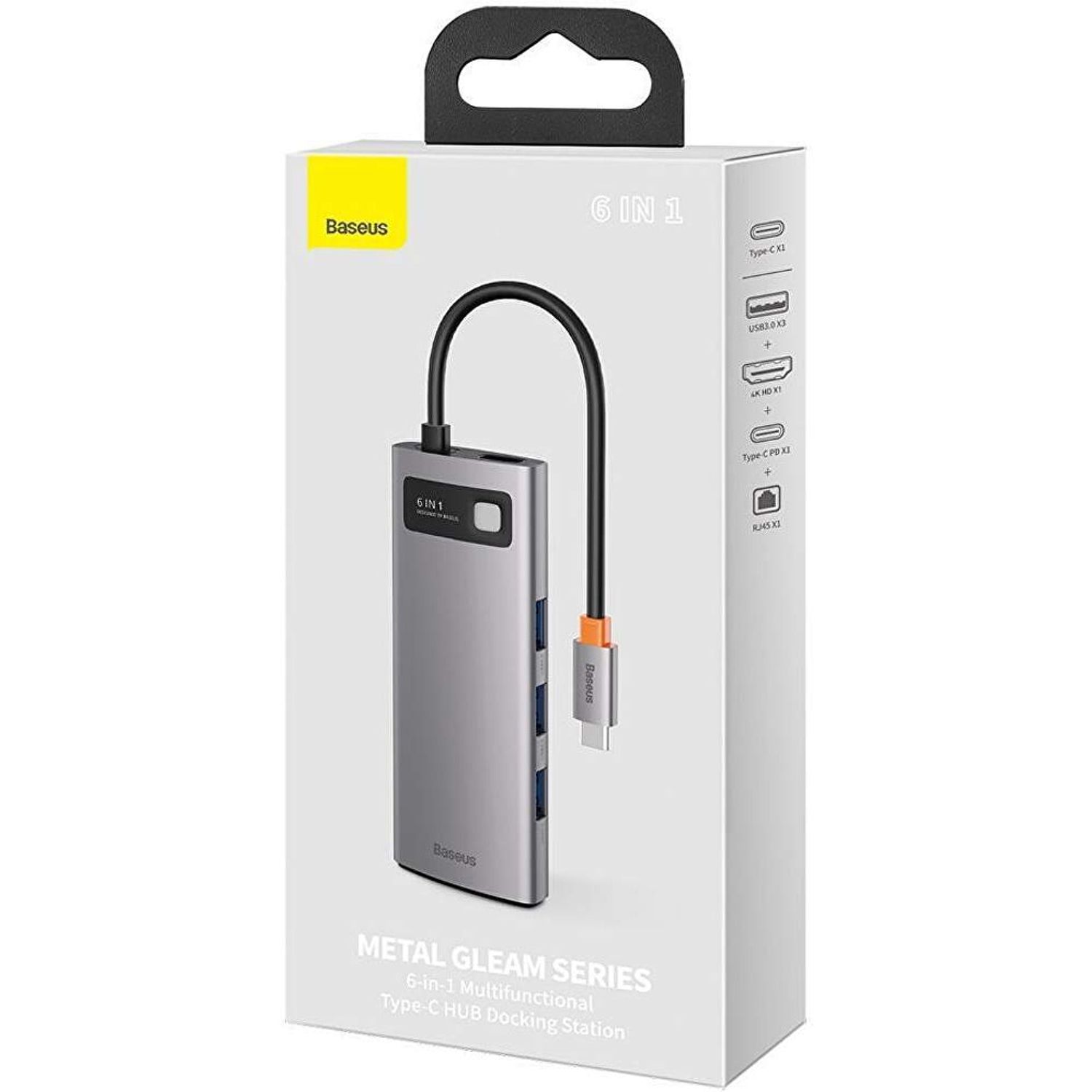 HUB USB Baseus Metal Gleam 6 in 1, conectare PC USB Type-C (Gri) fotografia produsului View 7 L