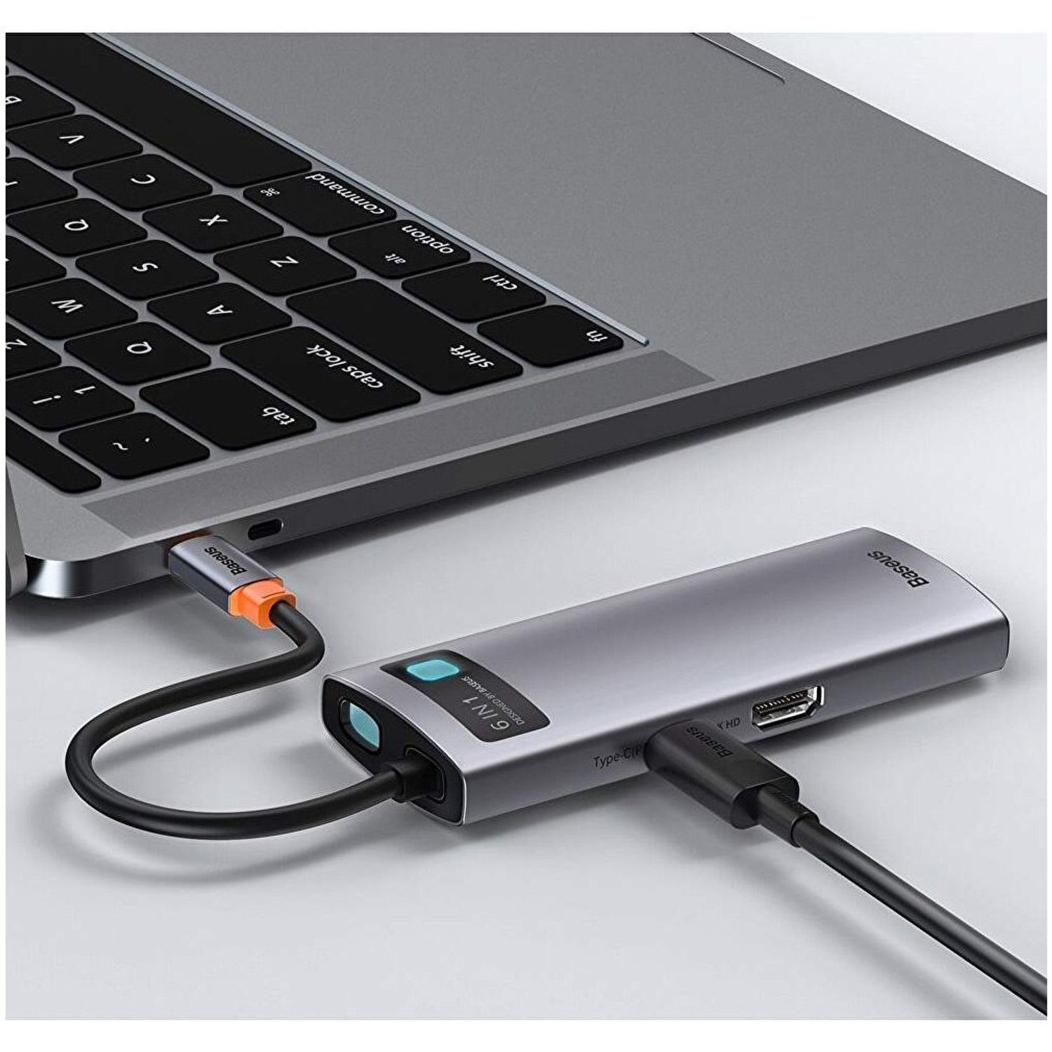 HUB USB Baseus Metal Gleam 6 in 1, conectare PC USB Type-C (Gri) fotografia produsului View 9 L