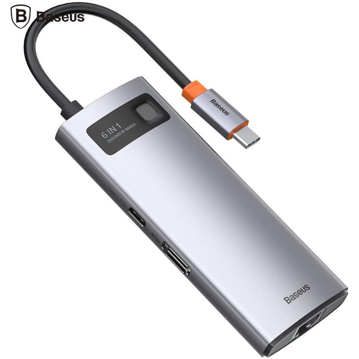 HUB USB Baseus Metal Gleam 6 in 1, conectare PC USB Type-C (Gri) fotografia produsului View 3 L