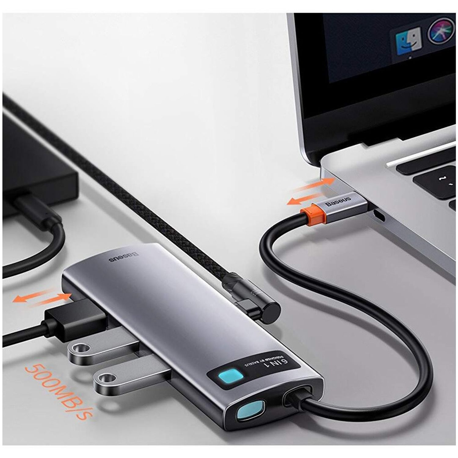 HUB USB Baseus Metal Gleam 6 in 1, conectare PC USB Type-C (Gri) fotografia produsului View 10 L