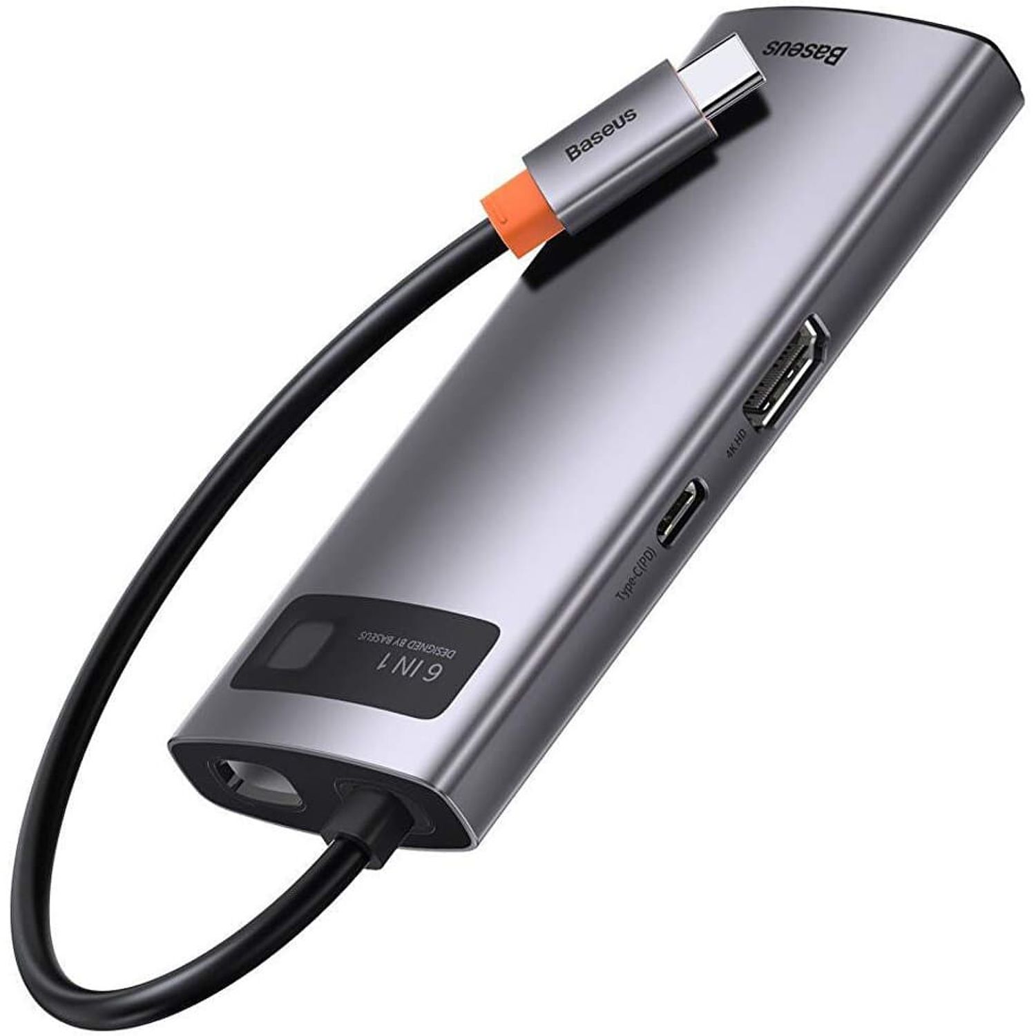 HUB USB Baseus Metal Gleam 6 in 1, conectare PC USB Type-C (Gri) fotografia produsului View 2 L