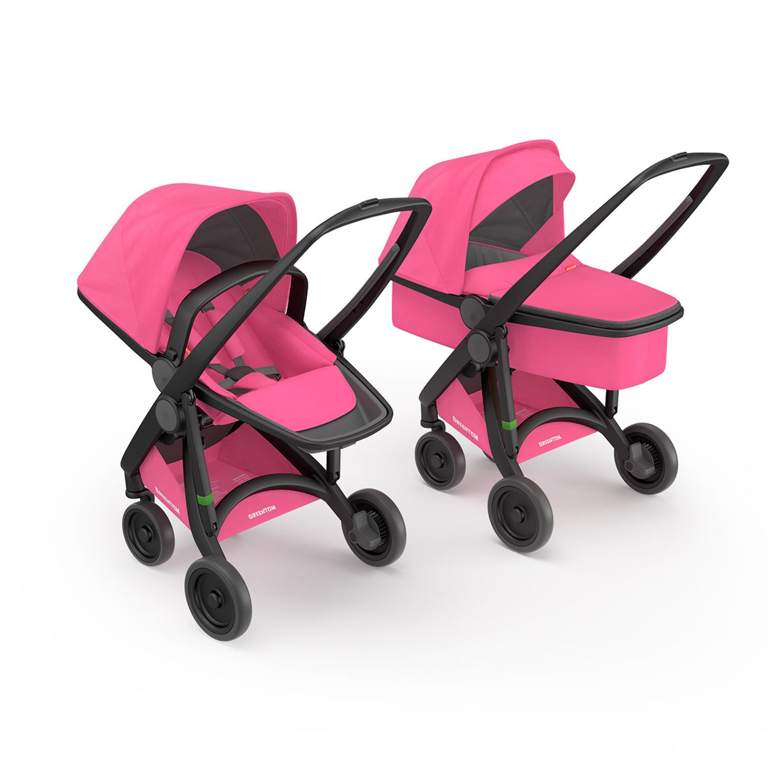 Carucior 2 In 1, Greentom, 100% Ecologic, Black Pink fotografia produsului