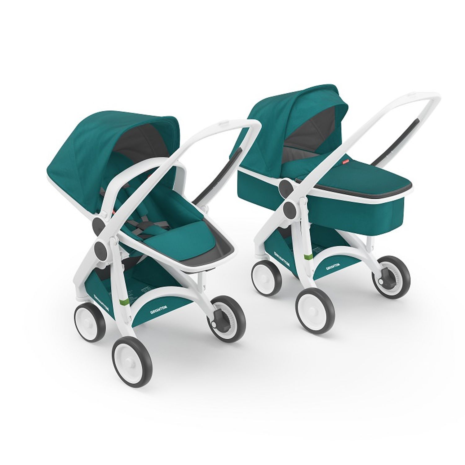 Carucior 2 In 1, Greentom, 100% Ecologic, White Teal fotografia produsului
