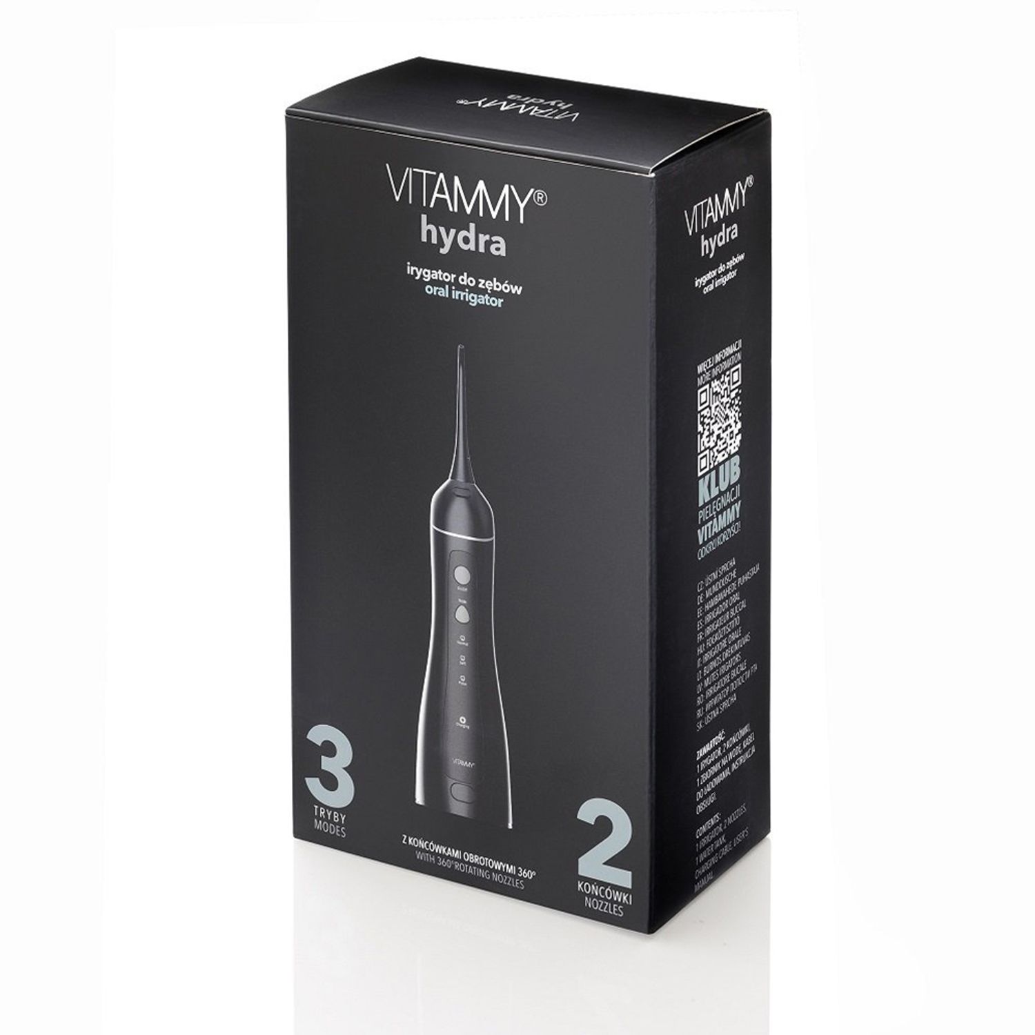 Irigator oral/ dus bucal Vitammy Hydra, profesional, 3 moduri de functionare, rezistent la apa, 2 duze, Negru fotografia produsului View 5 L