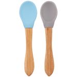 Set 2 Lingurite Minikoioi, Varf din Silicon si Maner din Bambus – Mineral Blue / Powder Grey fotografia produsului