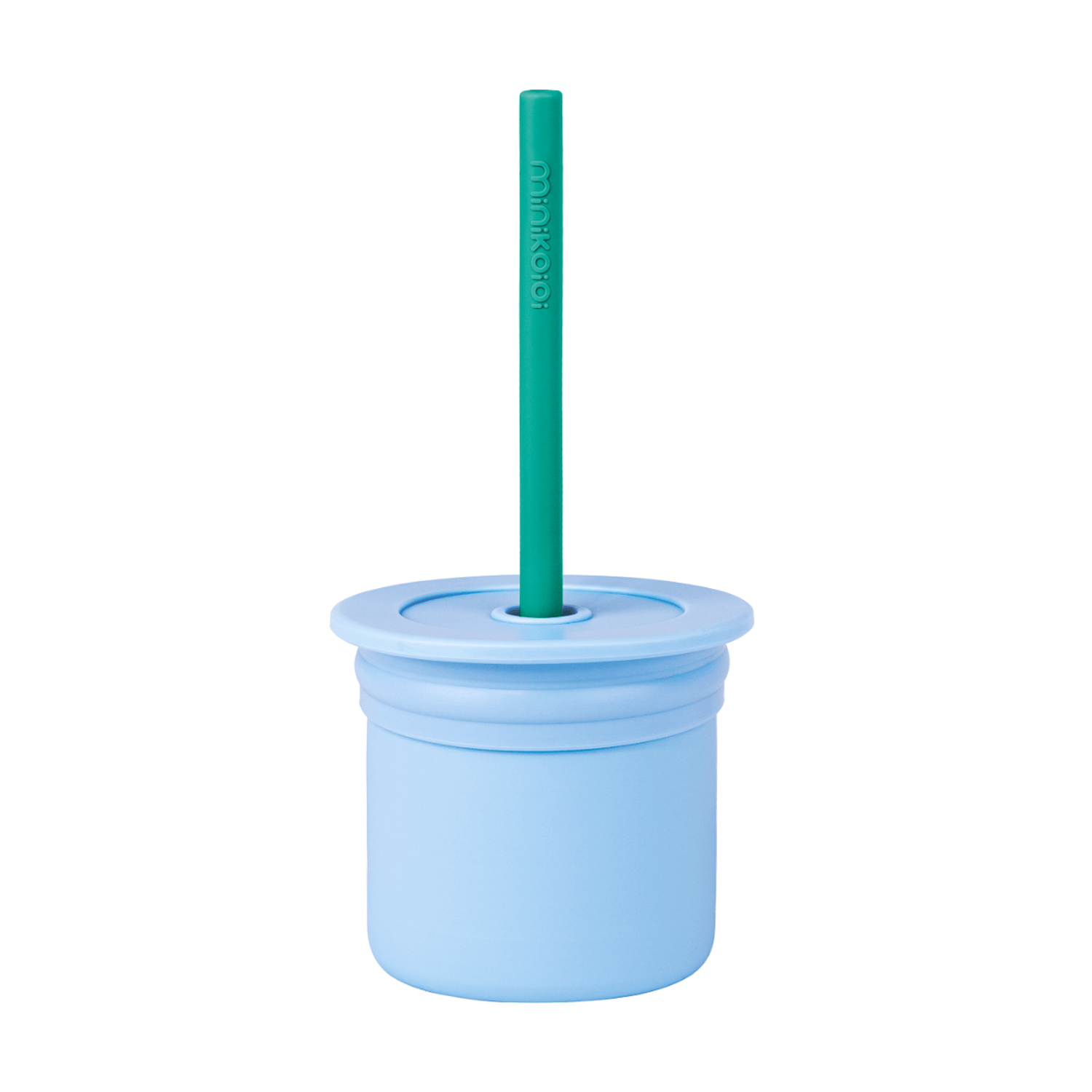 Cana cu pai si recipient gustari Minikoioi, 100% Premium Silicone, Sip+Snack – Mineral Blue/Aqua Green fotografia produsului