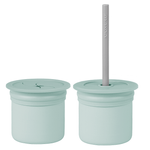 Cana cu pai si recipient gustari Minikoioi, 100% Premium Silicone, Sip+Snack – River Green / Powder Grey fotografia produsului