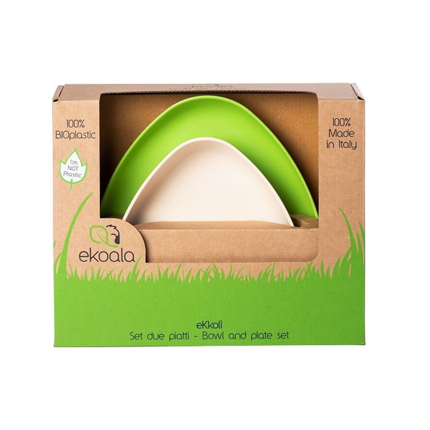 Set 2 farfurii, eKoala, BIOplastic, White/Green fotografia produsului