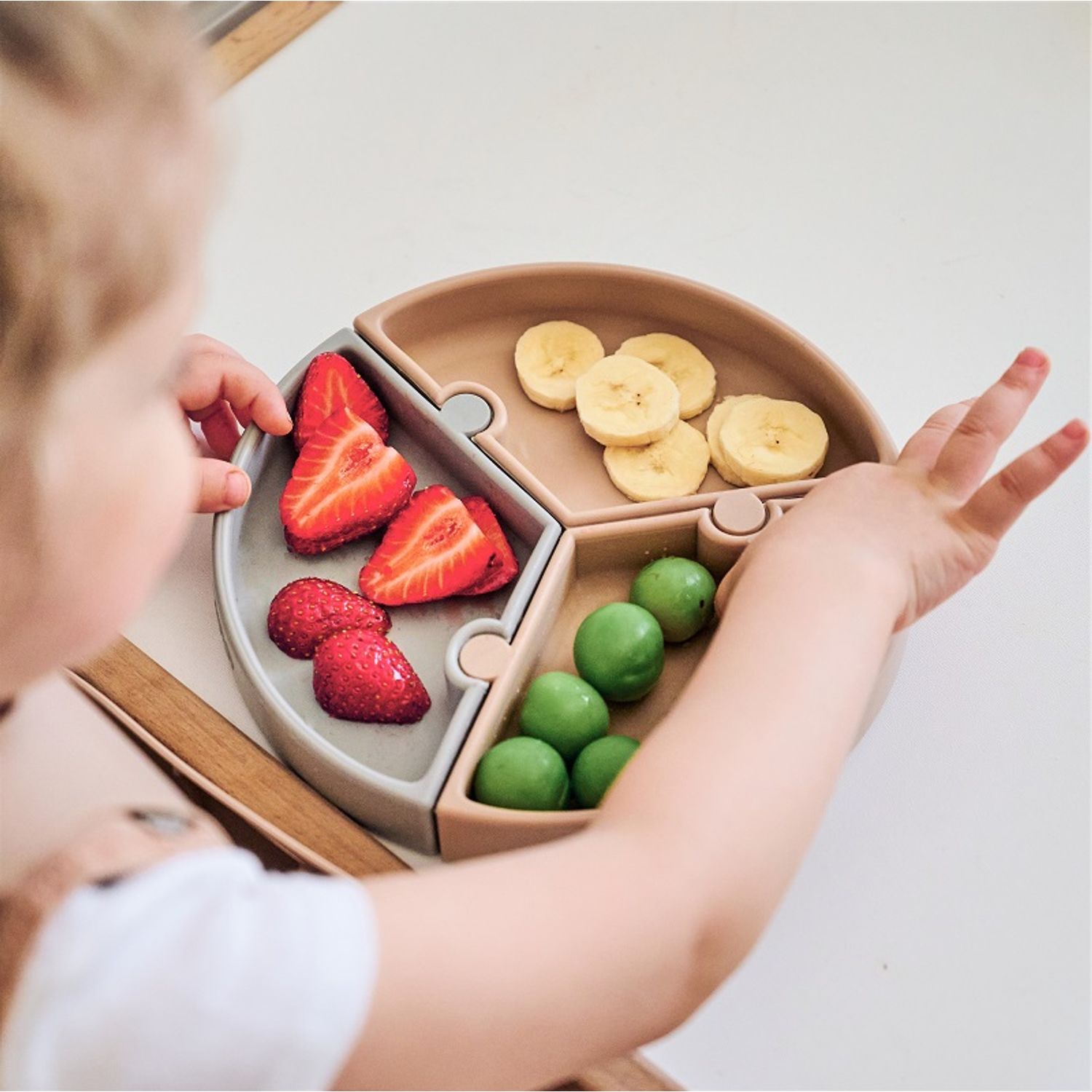 Farfurie Puzzle Minikoioi, 100% Premium Silicone – Aqua Green / Powder Grey fotografia produsului View 6 L