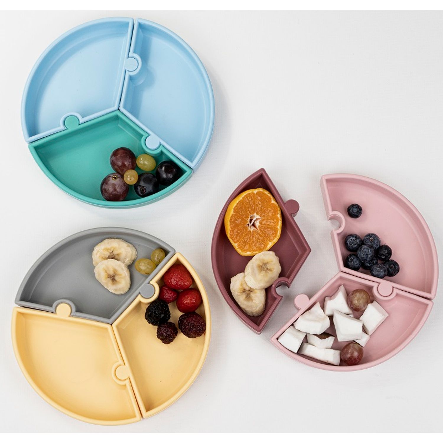 Farfurie Puzzle Minikoioi, 100% Premium Silicone – Aqua Green / Powder Grey fotografia produsului View 2 L