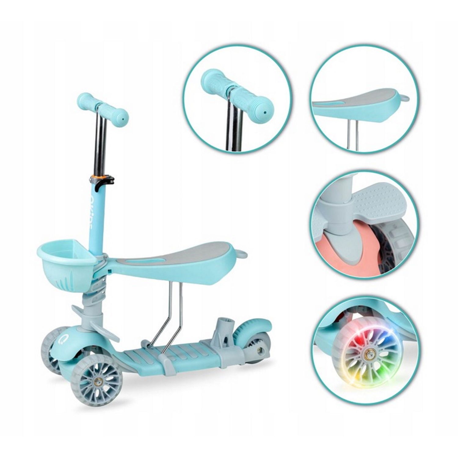 Trotineta 3 in 1, QKIDS, ILI Blue, cu 3 roti, Maner pentru parinte, Scaun reglabil pe 3 trepte, Frana flexbrake, - 5900495895233 fotografia produsului View 2 L