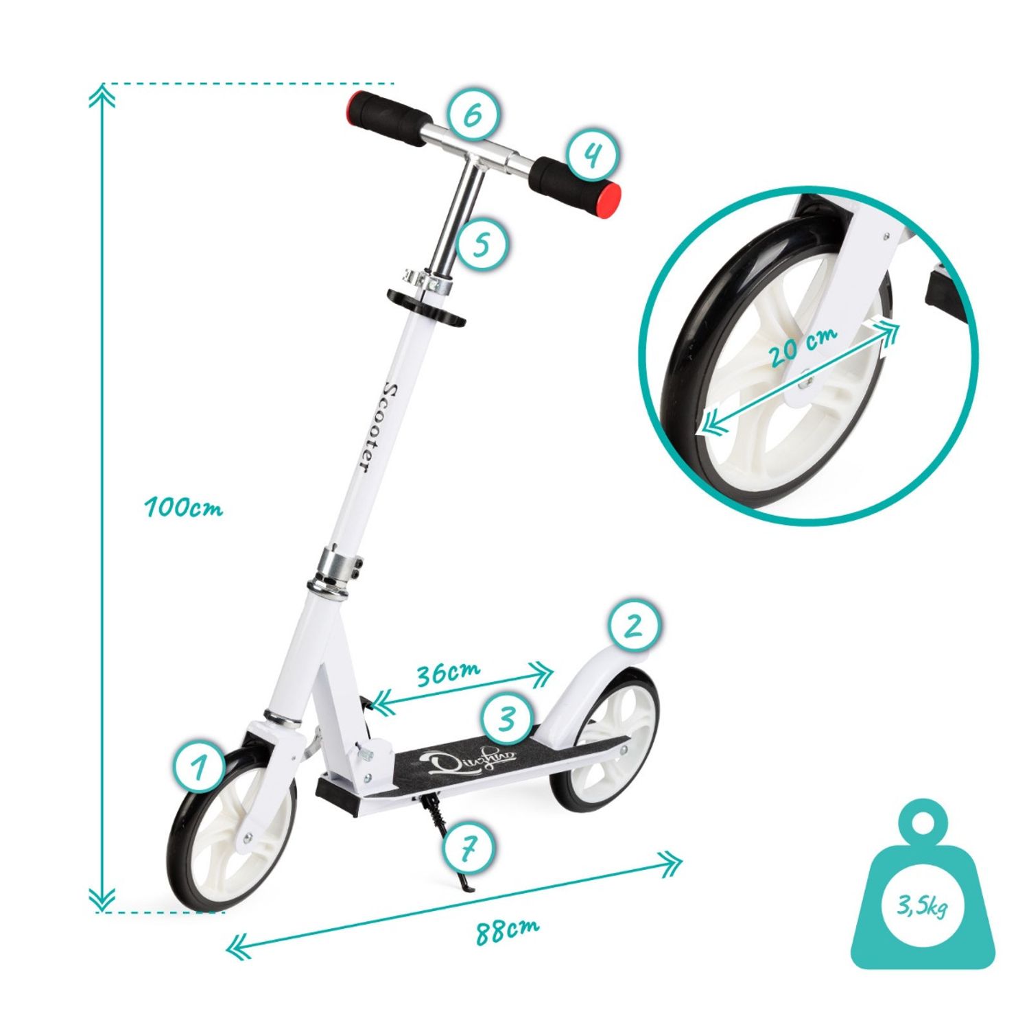 Trotineta freestyle, QKIDS, WEISS White, Ghidon reglabil pe 3 trepte, Amortizor Easy&amp;Up, Platforma anti- - 5900495862242 fotografia produsului View 2 L