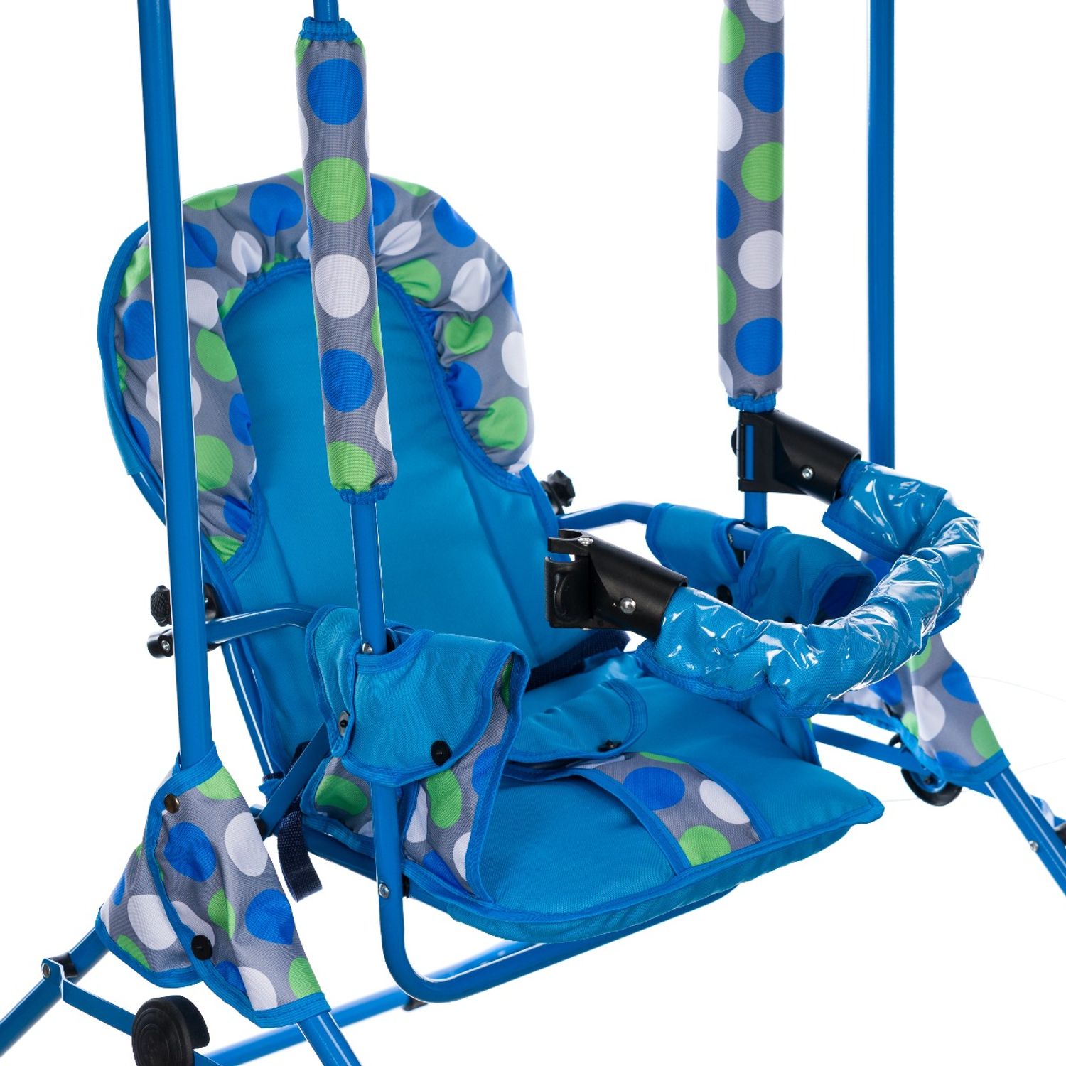 Leagan pentru copii, AppeKids, cu spatar reglabil si bara detasabila, Blue Dots fotografia produsului View 6 L