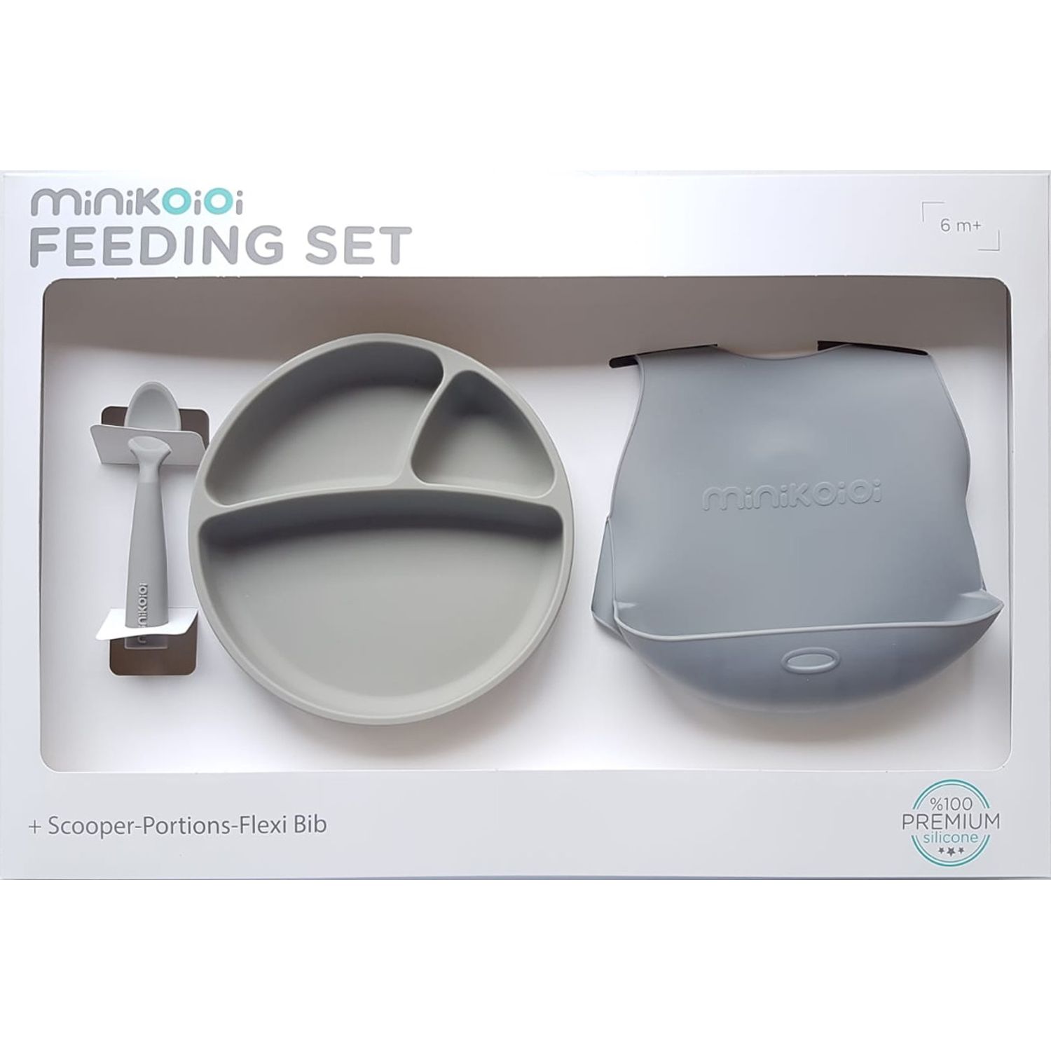 Set de hranire BWL II Minikoioi, 100% Premium Silicone &ndash; Powder Grey fotografia produsului View 4 L