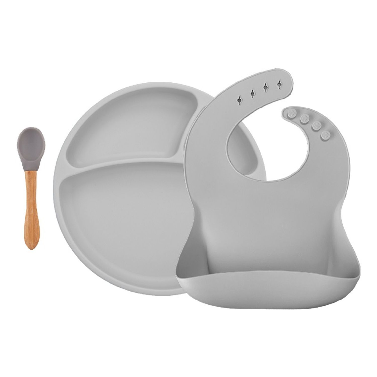 Set de hranire BWL II Minikoioi, 100% Premium Silicone &ndash; Powder Grey fotografia produsului