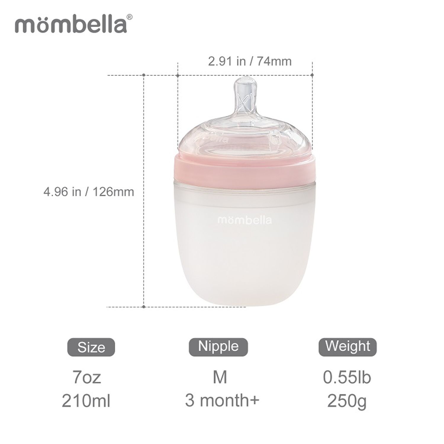 Biberon Anticolici Mombella Breast-Like, 210ml, Tetina M flux mediu, 100% Silicon, Old Roze fotografia produsului View 4 L