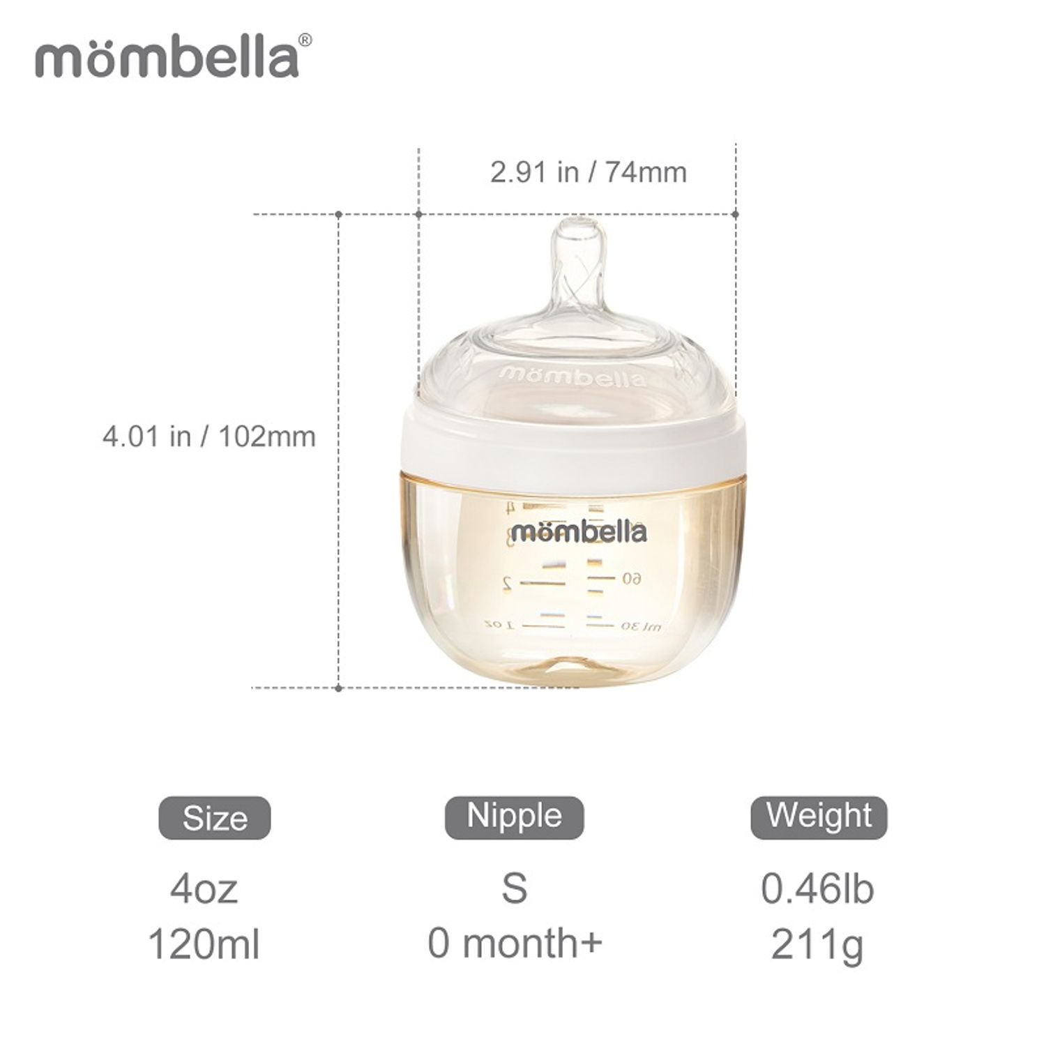 Biberon Anticolici Mombella Breast-Like, 120ml, Tetina S flux lent, PPSU, Ivory fotografia produsului View 5 L
