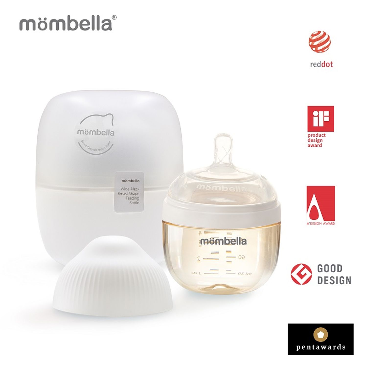 Biberon Anticolici Mombella Breast-Like, 120ml, Tetina S flux lent, PPSU, Ivory fotografia produsului