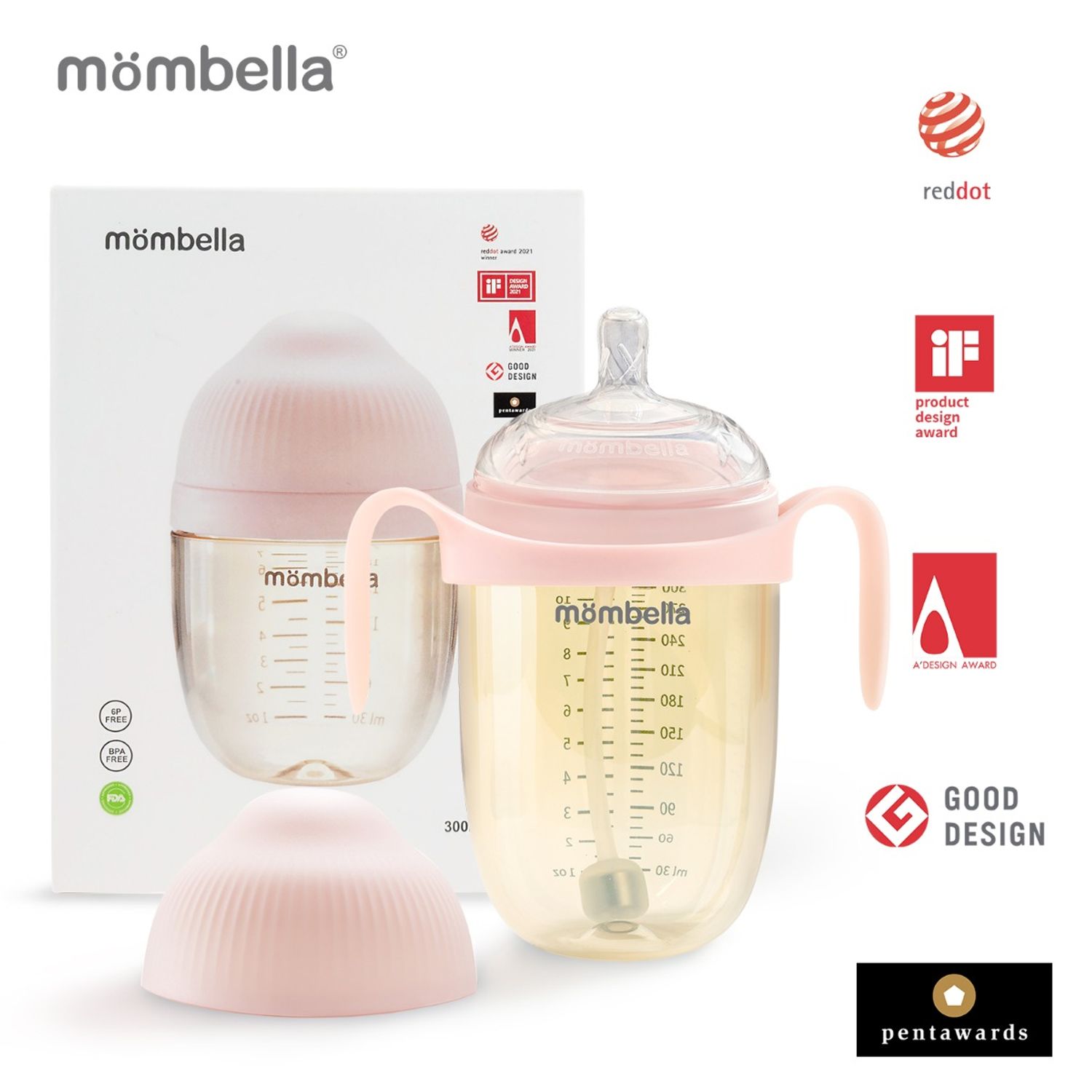 Biberon Anticolici Mombella Breast-Like, 300ml, Tetina 360&Atilde;&sbquo;&Acirc;&deg; XL Flux Consistent, PPSU, Old Roze fotografia produsului