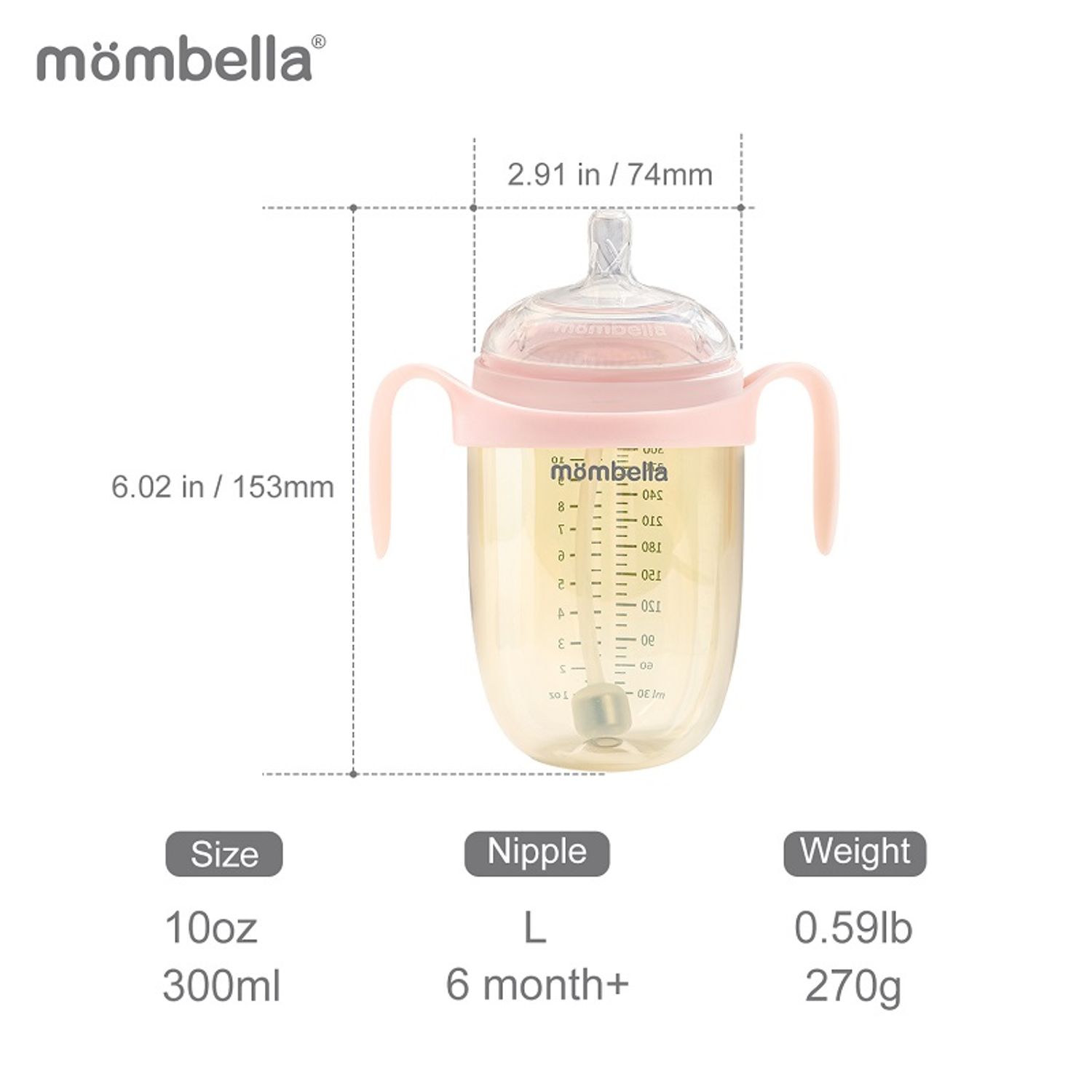 Biberon Anticolici Mombella Breast-Like, 300ml, Tetina 360&Atilde;&sbquo;&Acirc;&deg; XL Flux Consistent, PPSU, Old Roze fotografia produsului View 3 L