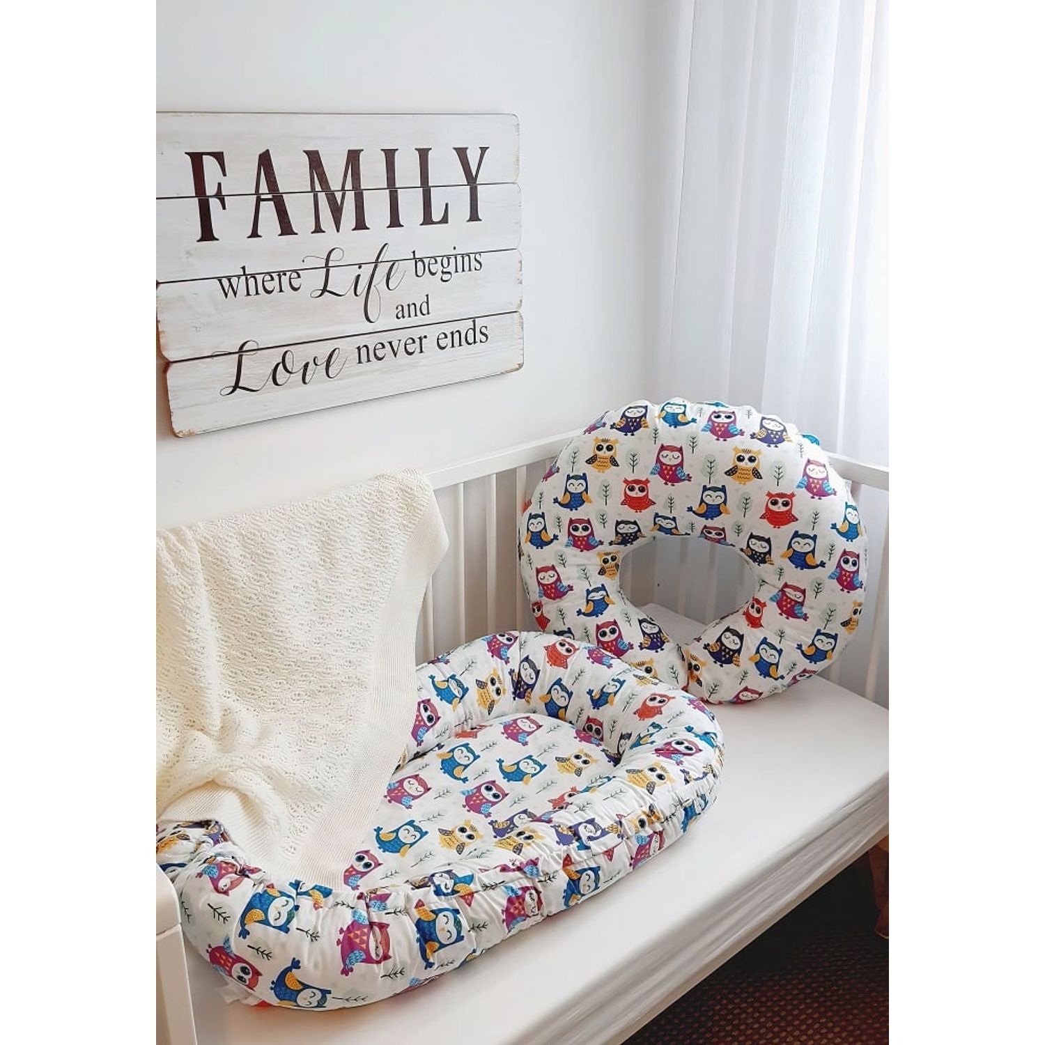 Baby nest din bumbac, Eko, Owls fotografia produsului View 3 L