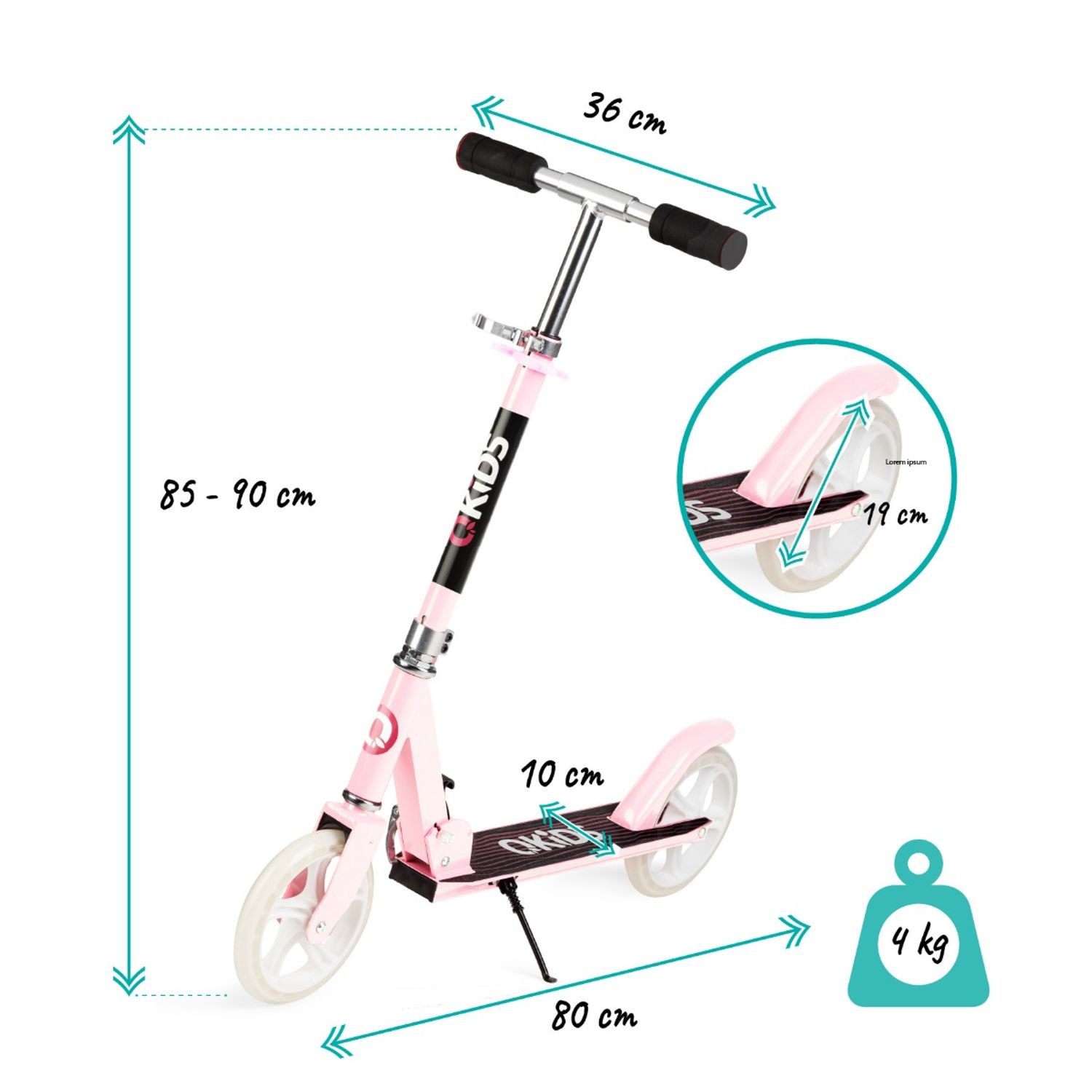 Trotineta freestyle, QKIDS, WEISS Light Pink, Ghidon reglabil pe 3 trepte, Amortizor Easy&amp;Up, Platforma anti- - 5900495862228 fotografia produsului View 4 L