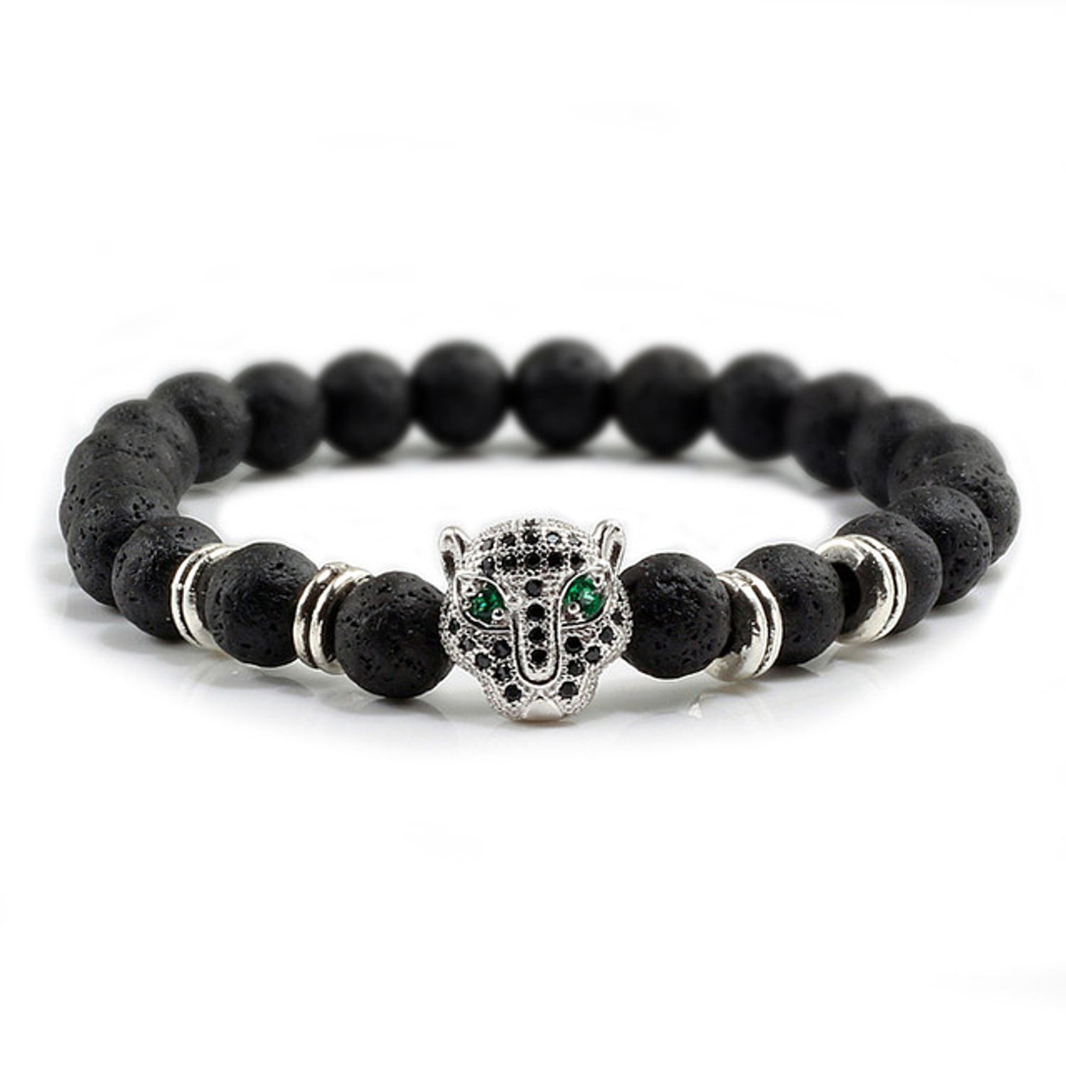 Bratara unisex leopard, BT140, Negru/Argintiu fotografia produsului