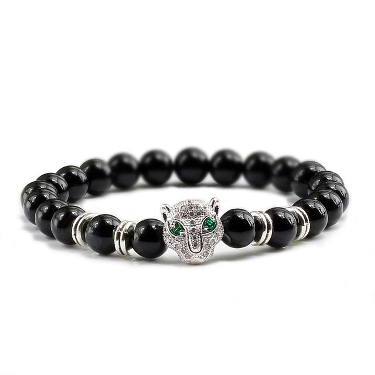 Bratara unisex leopard, BT132, Negru/Argintiu fotografia produsului