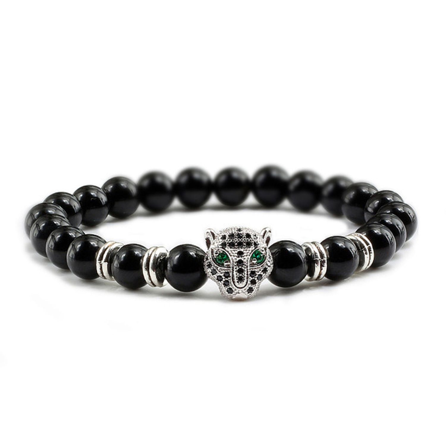Bratara unisex leopard, BT133, Negru/Argintiu fotografia produsului