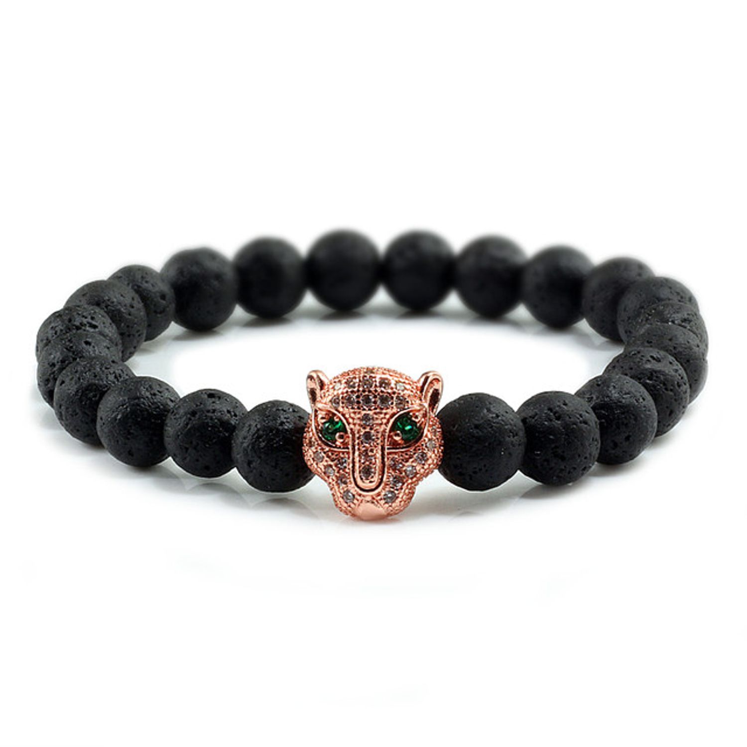 Bratara unisex leopard, BT128, Negru/Rose gold fotografia produsului