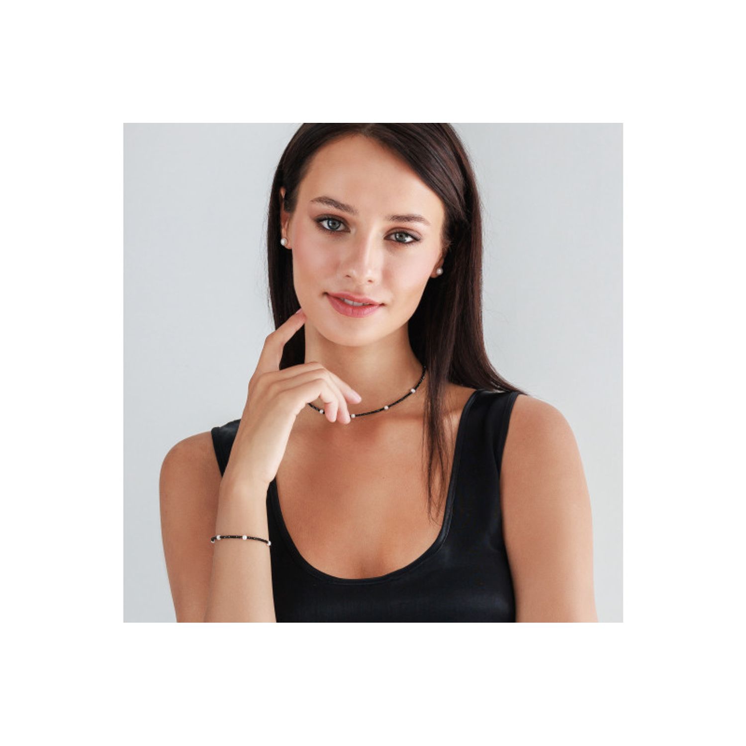 Colier cu pietre spinel si perle albe JW457 fotografia produsului View 2 L