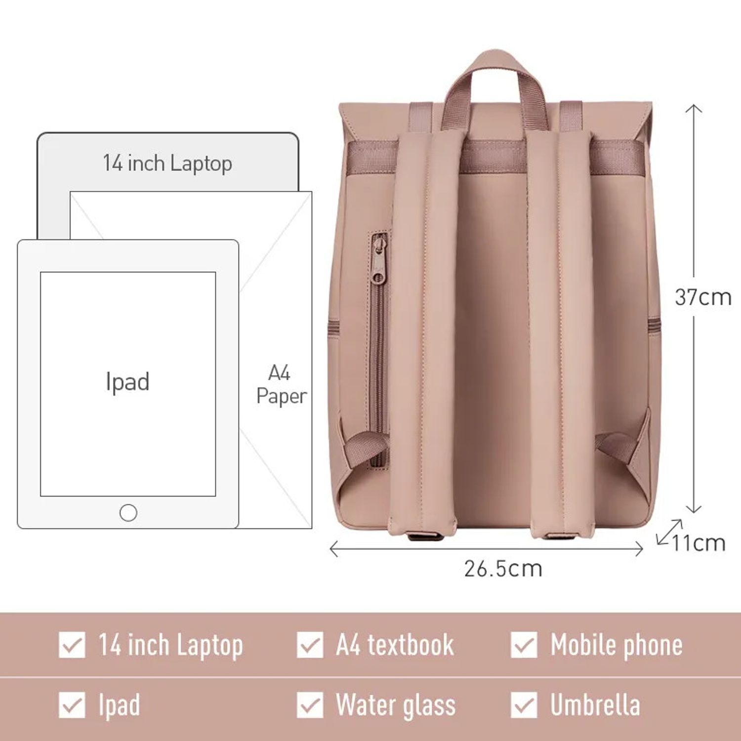 Rucsac unisex, Blaine GT2367, Roz fotografia produsului View 9 L