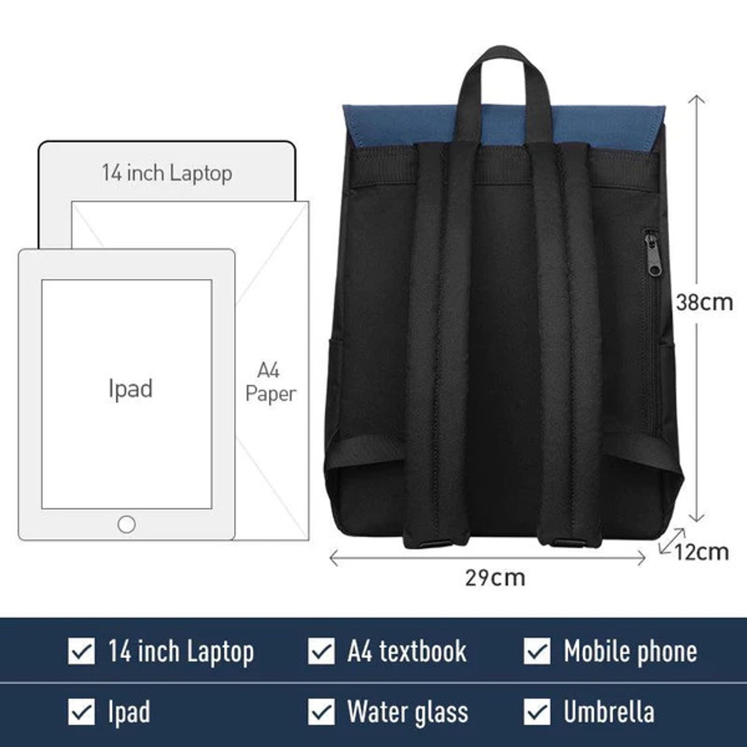 Rucsac unisex, Vivian GT2356, Negru/Albastru fotografia produsului View 7 L