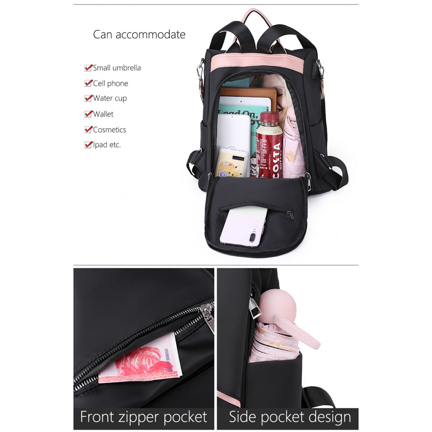 Rucsac dama Agostina GT2202, antifurt, Crem fotografia produsului View 6 L