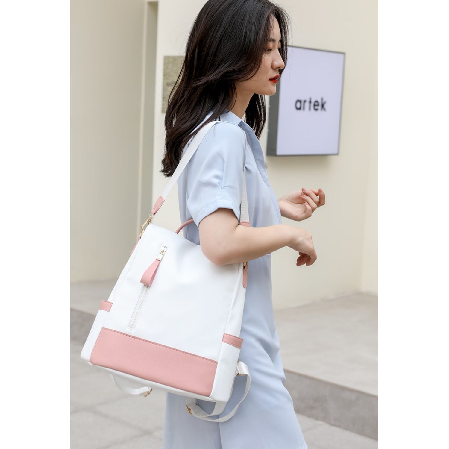 Rucsac dama Carla GT2173, antifurt, Alb/Roz fotografia produsului View 6 L