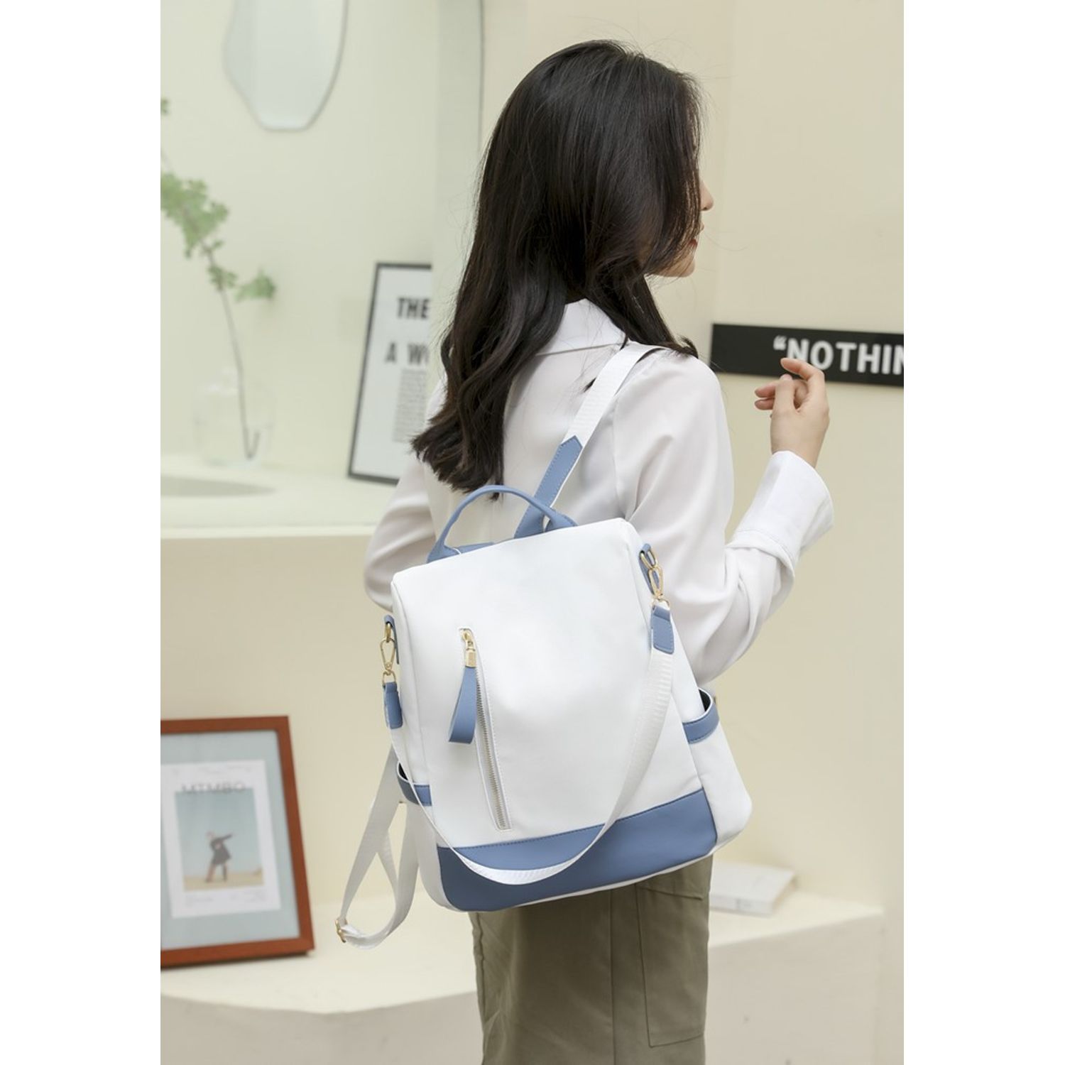 Rucsac dama Carla GT2171, antifurt, Alb/Albastru fotografia produsului View 3 L
