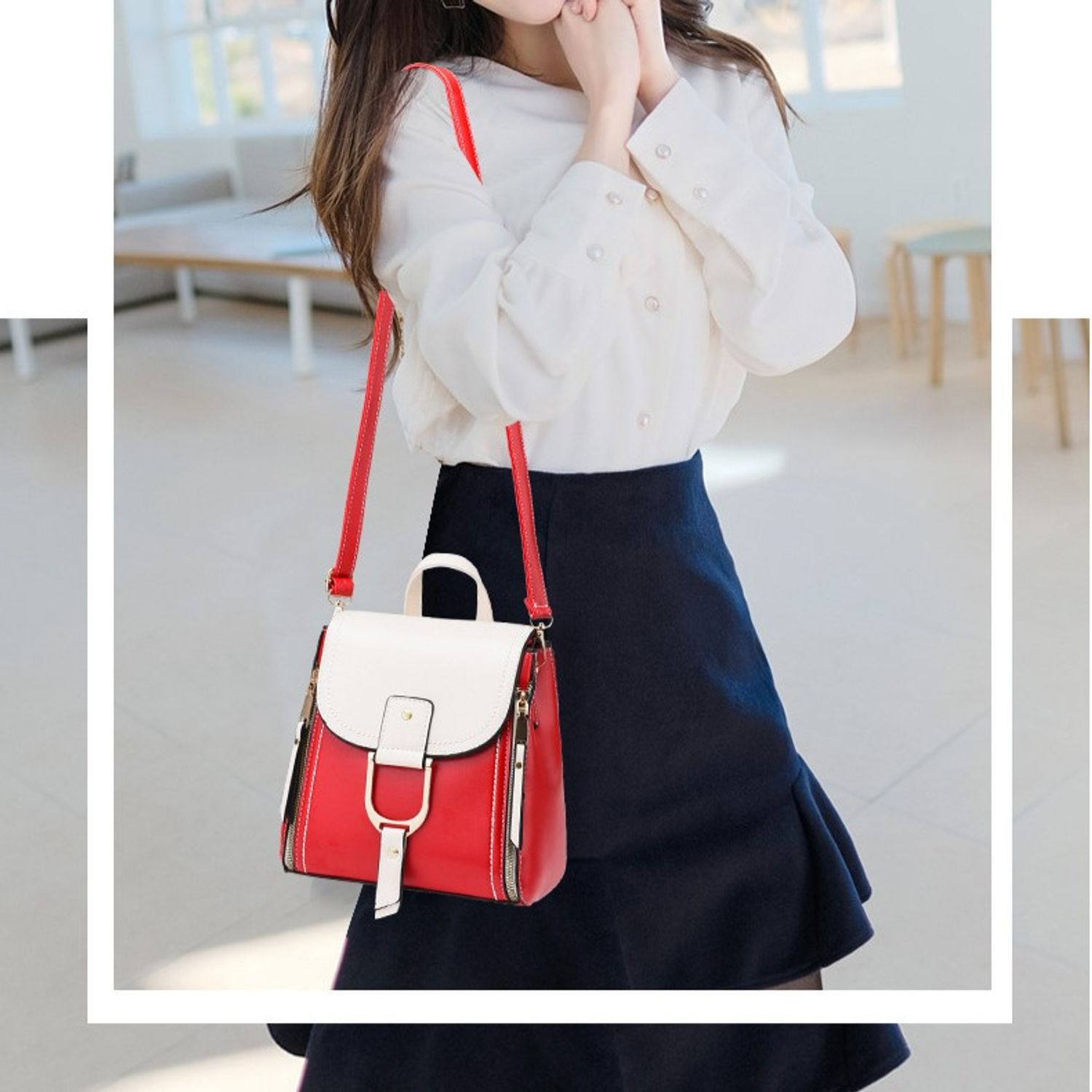 Rucsac dama, Prema GT2273, Rosu/Alb fotografia produsului View 2 L