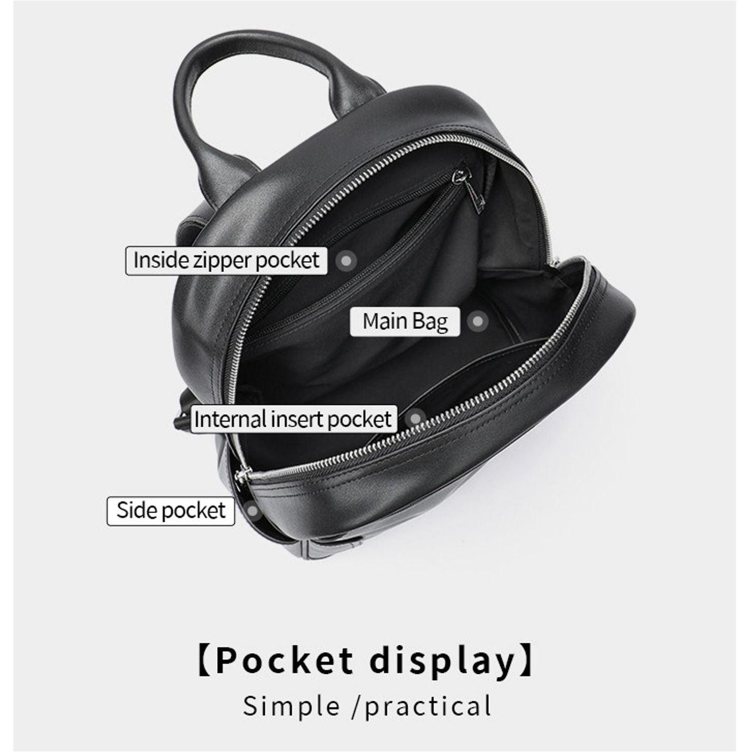 Rucsac dama, Cataluna GT2075, piele naturala, Negru fotografia produsului View 2 L