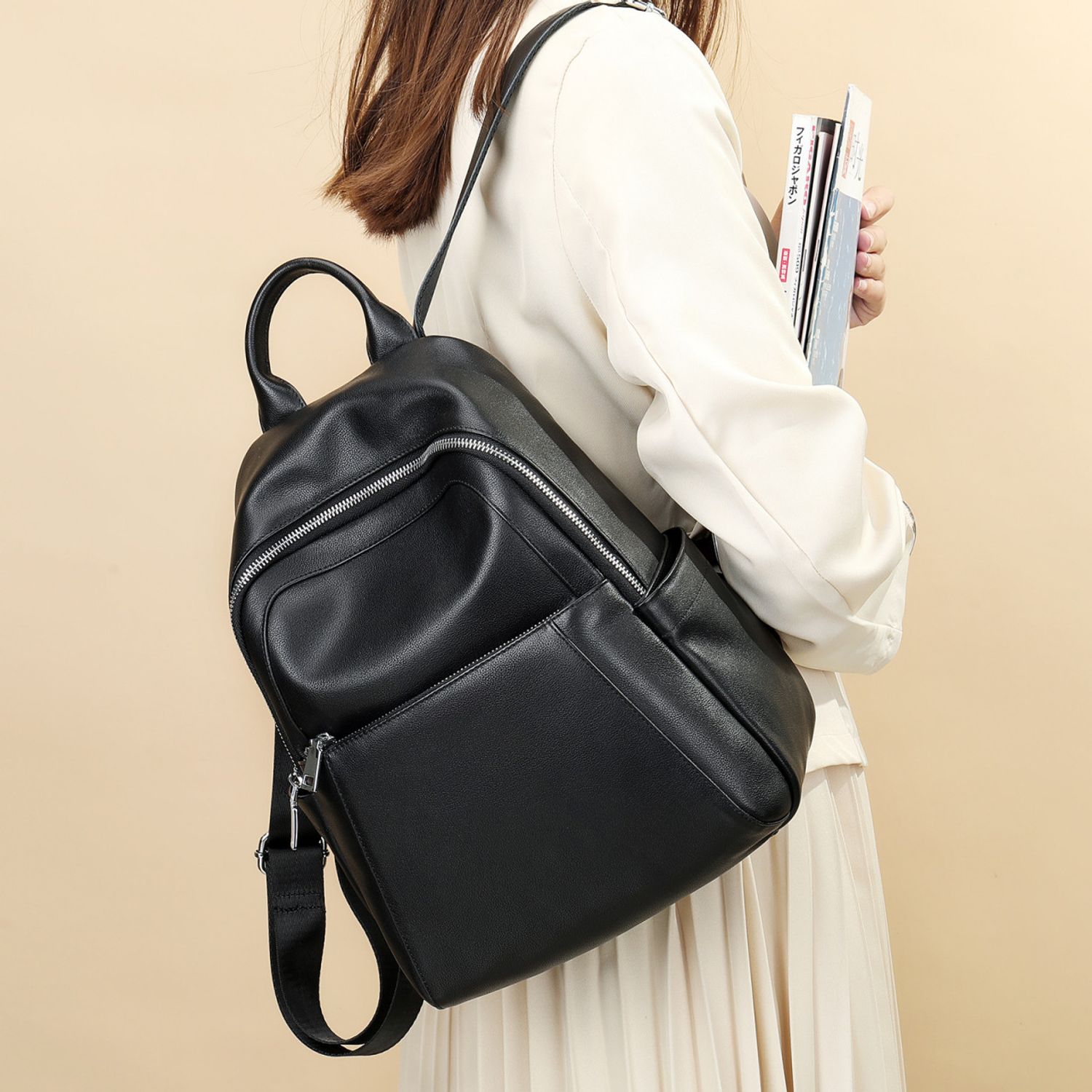 Rucsac dama, Cataluna GT2075, piele naturala, Negru fotografia produsului View 5 L