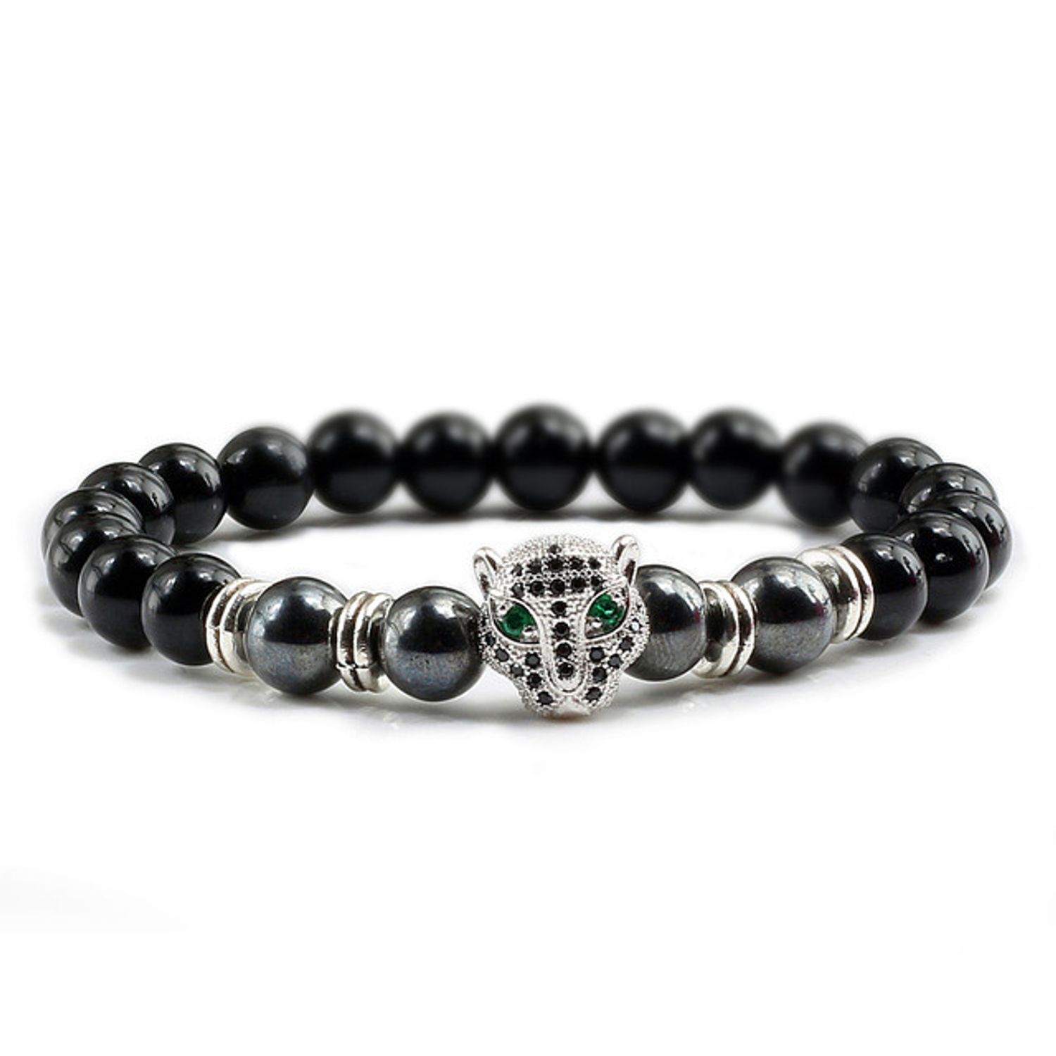Bratara unisex leopard, BT145, Negru/Argintiu fotografia produsului