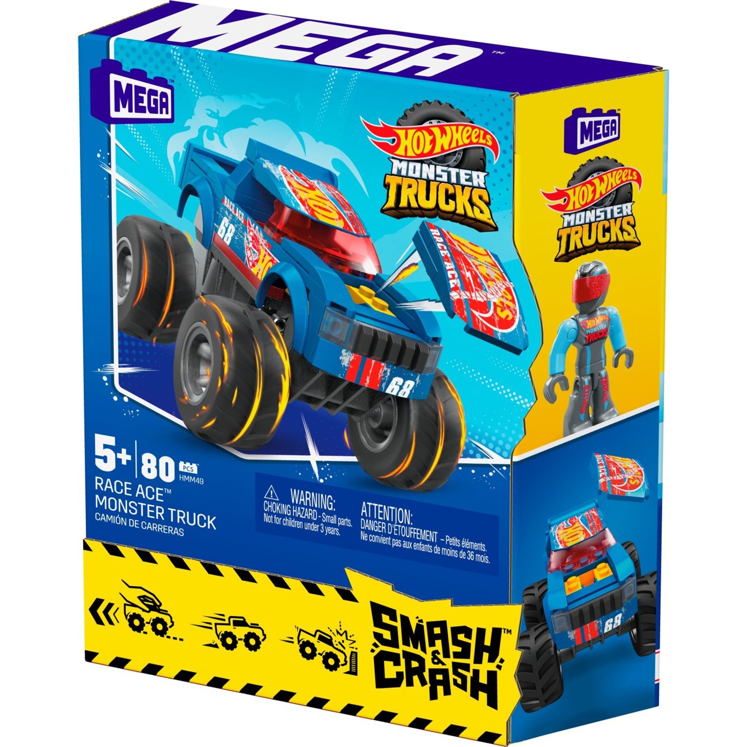 Hot Wheels Monster Truck Mega Set Constructie Cu Masina De Teren Race Ace fotografia produsului