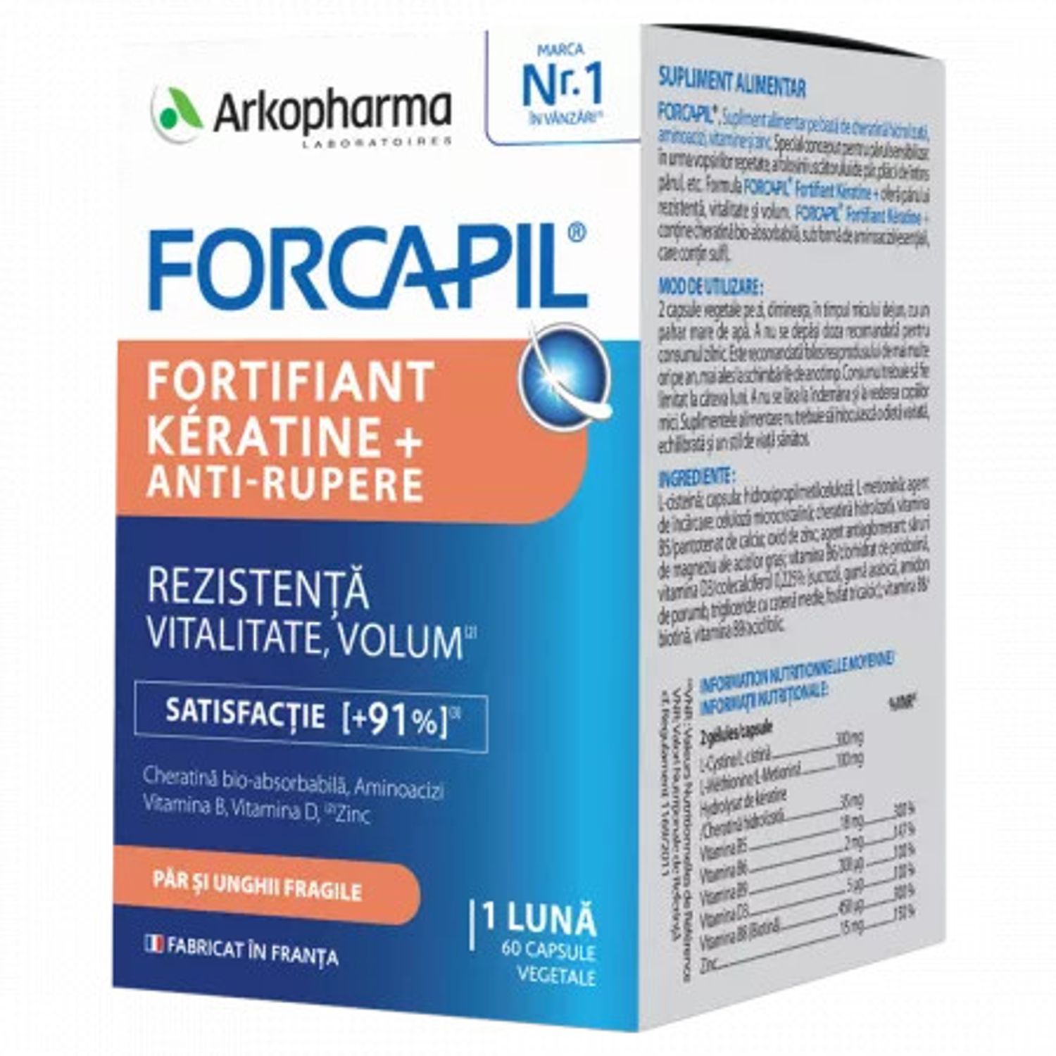 Forcapil Fortifiant Keratine + 60 capsule vegetale Arkopharma fotografia produsului