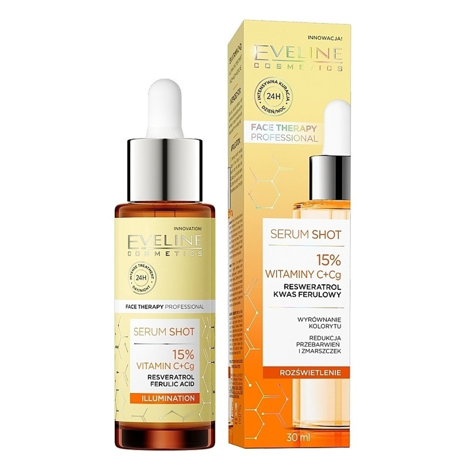Tratament de iluminare Eveline Cosmetics Serum Shot 15% Vitamina C + Cg, 30 ml fotografia produsului