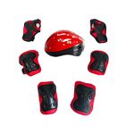 Set de protectie pentru copii, genunchiere, cotiere, aparatori maini si casca reglabile, rosu cu albinute fotografia produsului