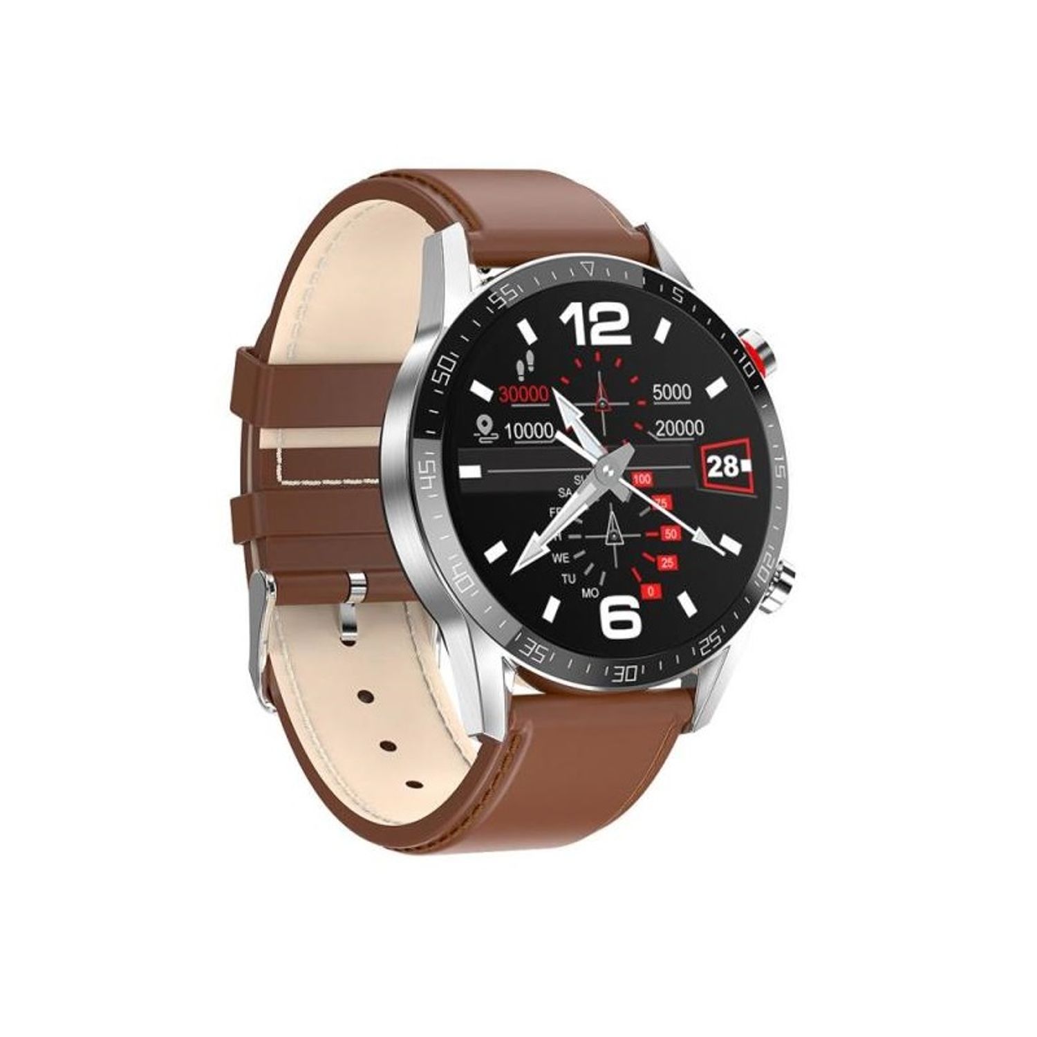 Ceas Smartwatch XK Fitness L13 cu Moduri sportive, Nivel oxigen, Ritm cardiac, Piele, Maro fotografia produsului