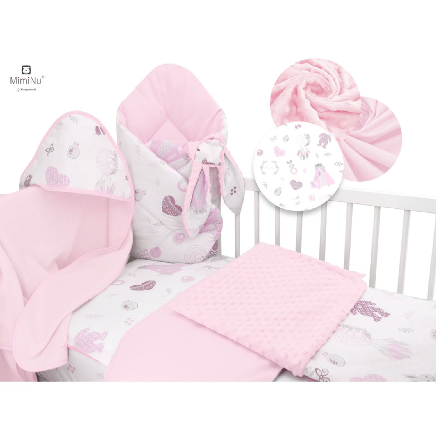 MimiNu-Set 6+1 piese,Include paturica,Prosop,Cearceaf,Husa pentru perna si pilota,Jucarie, Bumbac,Baby Shower Pink fotografia produsului