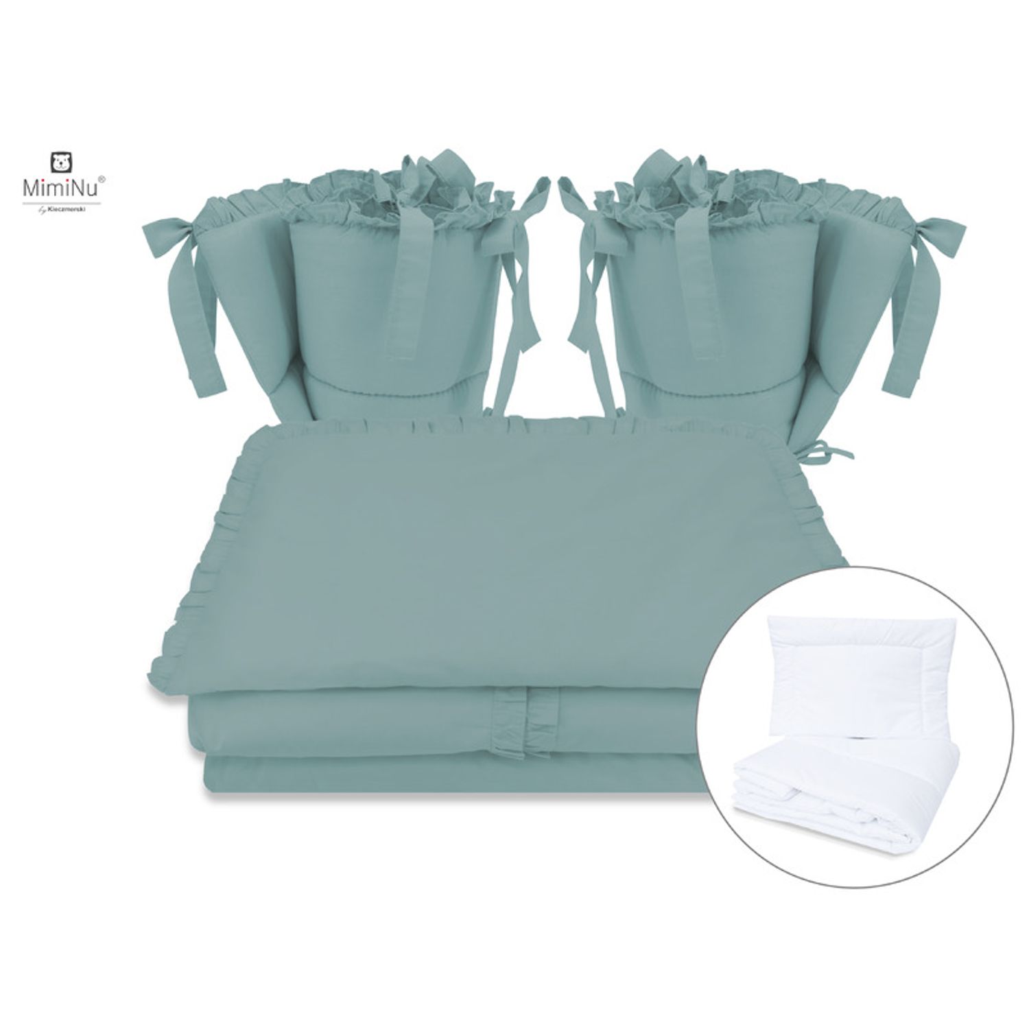 MimiNu-Set lenjerie 6 piese,Volanas,Pilota si perna,2 aparatori laterale,Bumbac,Pentru patut 120x60 cm,Royal Nepal Green fotografia produsului